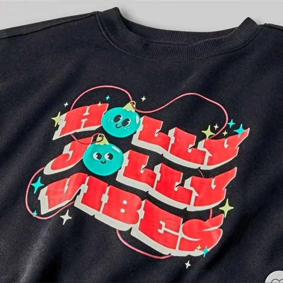 NWT Girls Christmas 2pc Holly Vibes Long Sleeve Sweatshirt Boxer Pajama Set, S 8 - Picture 7 of 8